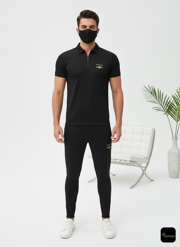 Men's Black Quarter-Zip Polo Tracksuit