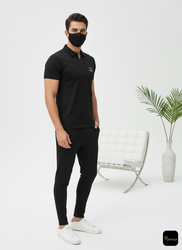 Men's Black Quarter-Zip Polo Tracksuit