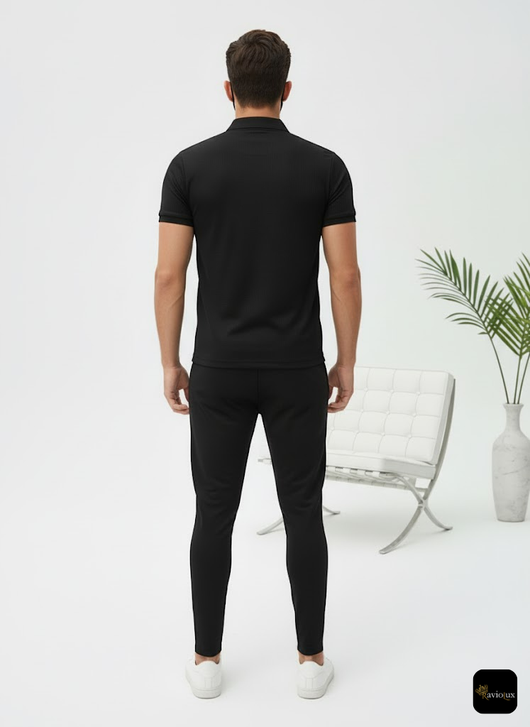 Men's Black Quarter-Zip Polo Tracksuit
