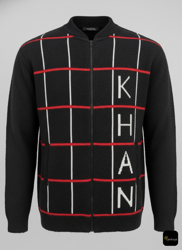 RavioLux Men's Black Wool Checkered Bomber Jacket