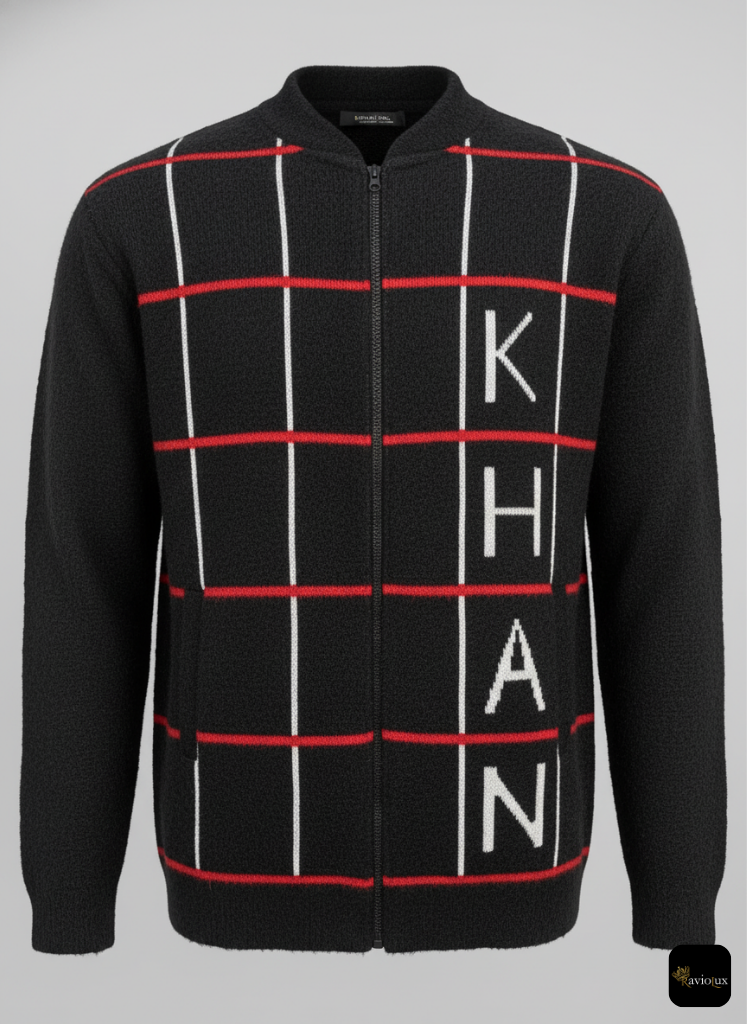 RavioLux Men's Black Wool Checkered Bomber Jacket