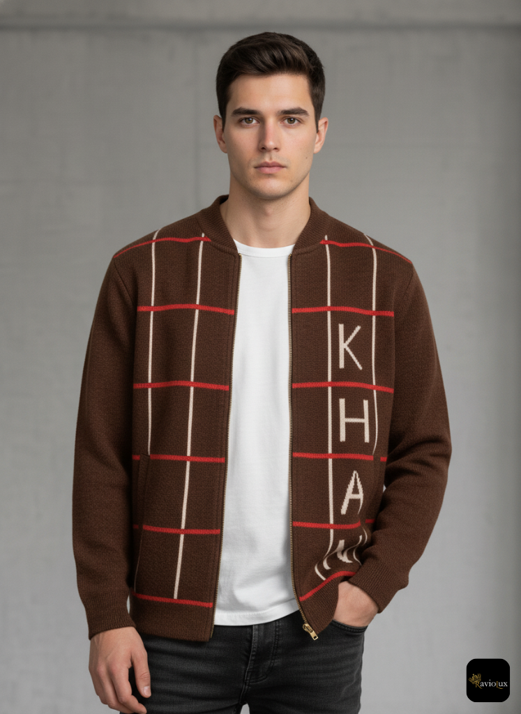 RavioLux Men's Premium Wool Checkered Bomber Jacket