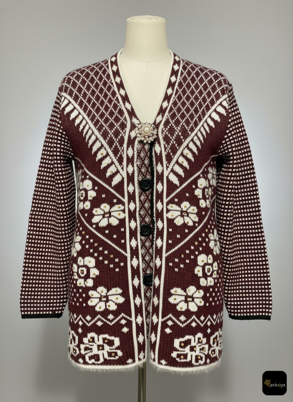 RavioLux Women's Embellished Wool Jacquard Cardigan