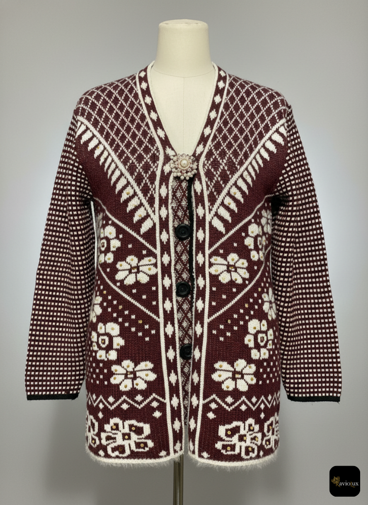 RavioLux Women's Embellished Wool Jacquard Cardigan