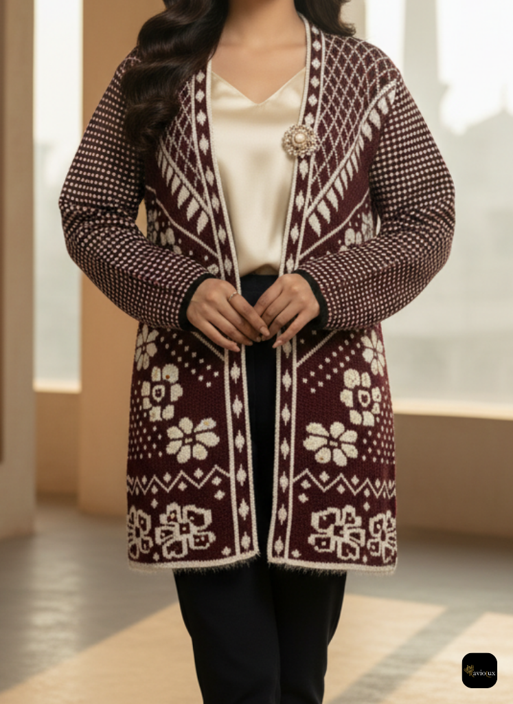 RavioLux Women's Embellished Wool Jacquard Cardigan