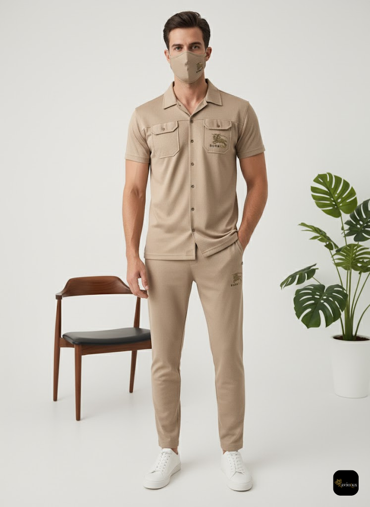 Men's Casual Checkered Two-Piece Set - Shirt & Trousers